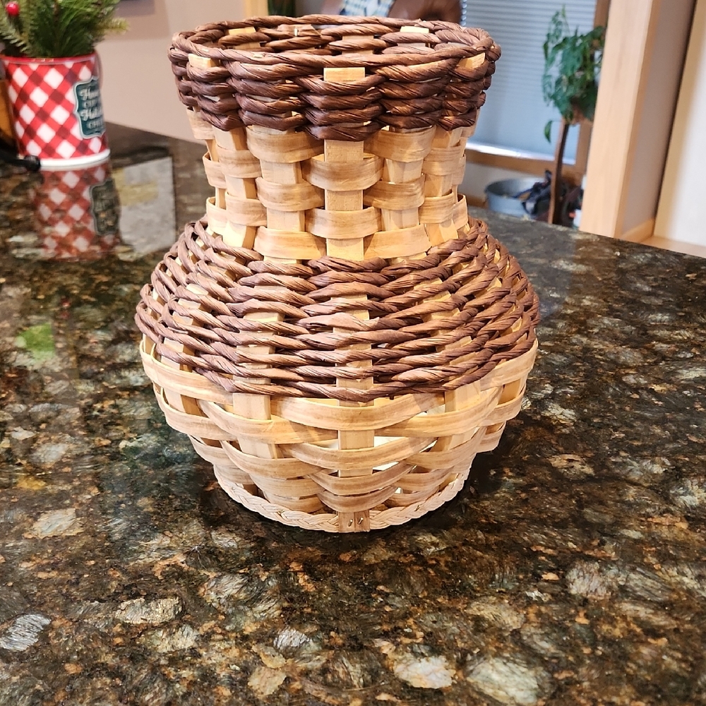 Beautiful Handcrafted Woven Basket Vase - Brown and Tan